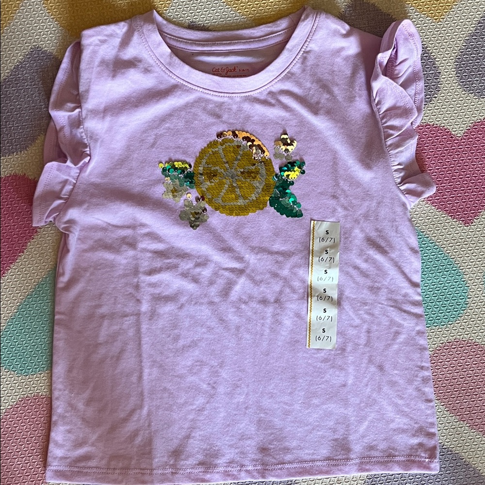 Size 6/7  Lavender Tee with Sequin Lemon Design new